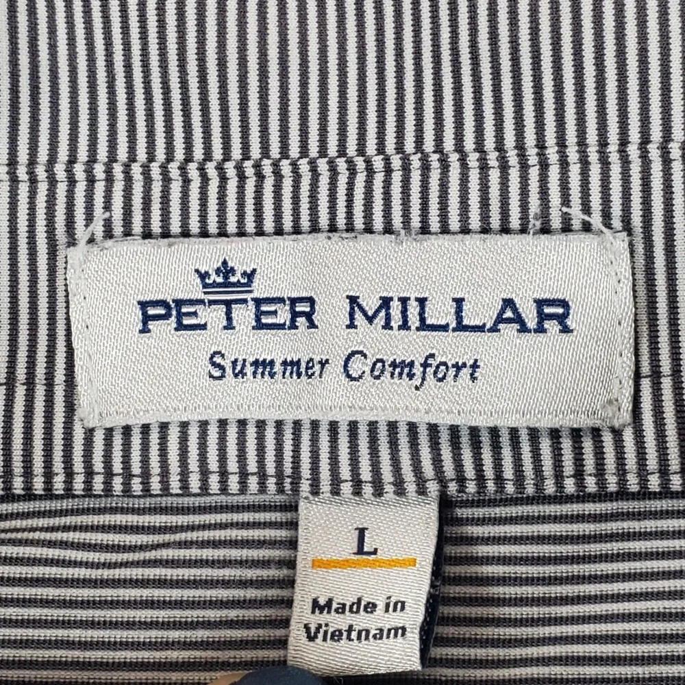Peter Millar Polo Shirt Mens Large Grey Striped Alabama Crimson Tide Golf Casual